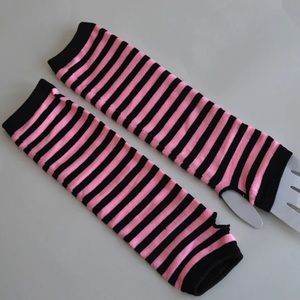 1 pair of striped arm warmers fingerless long gloves